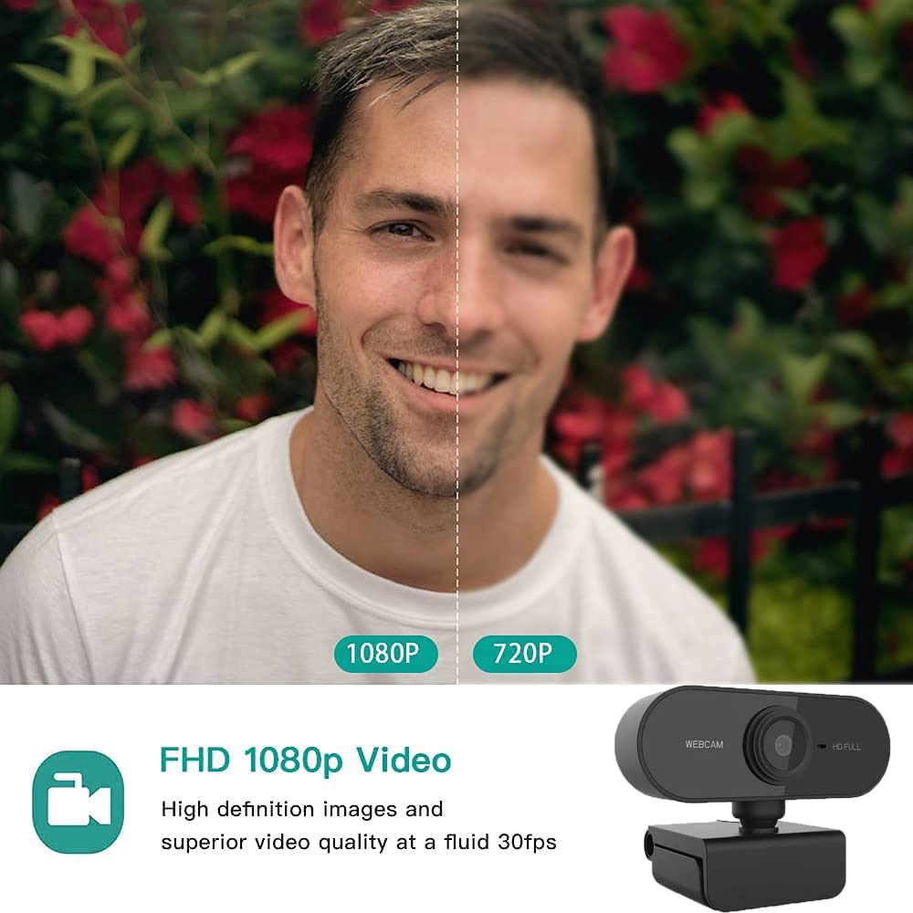 Webcam with Microphone, Full HD 1080P Webcam for PC, Laptop, Desktop, MAC, Plug and Play Web Camera with Privacy Cover, USB Camera for Youtube, Zoom, Skype, Facetime, Windows, Linux, and macOS