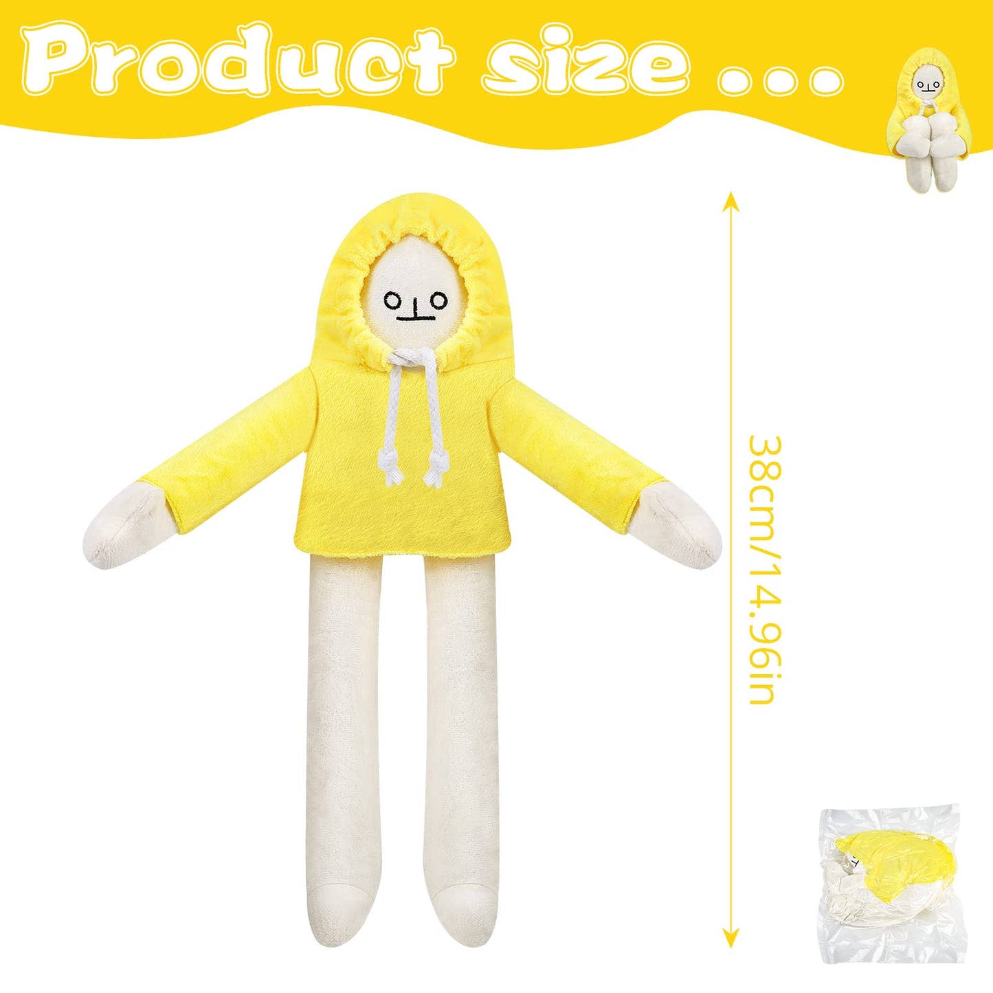 Watkings 16in Cute Banana Man Doll Plush Pillow Bendable Plush Toy Creative Stuffed Toy Adorable Banana Shaped Doll Birthday Party Gift for Kids