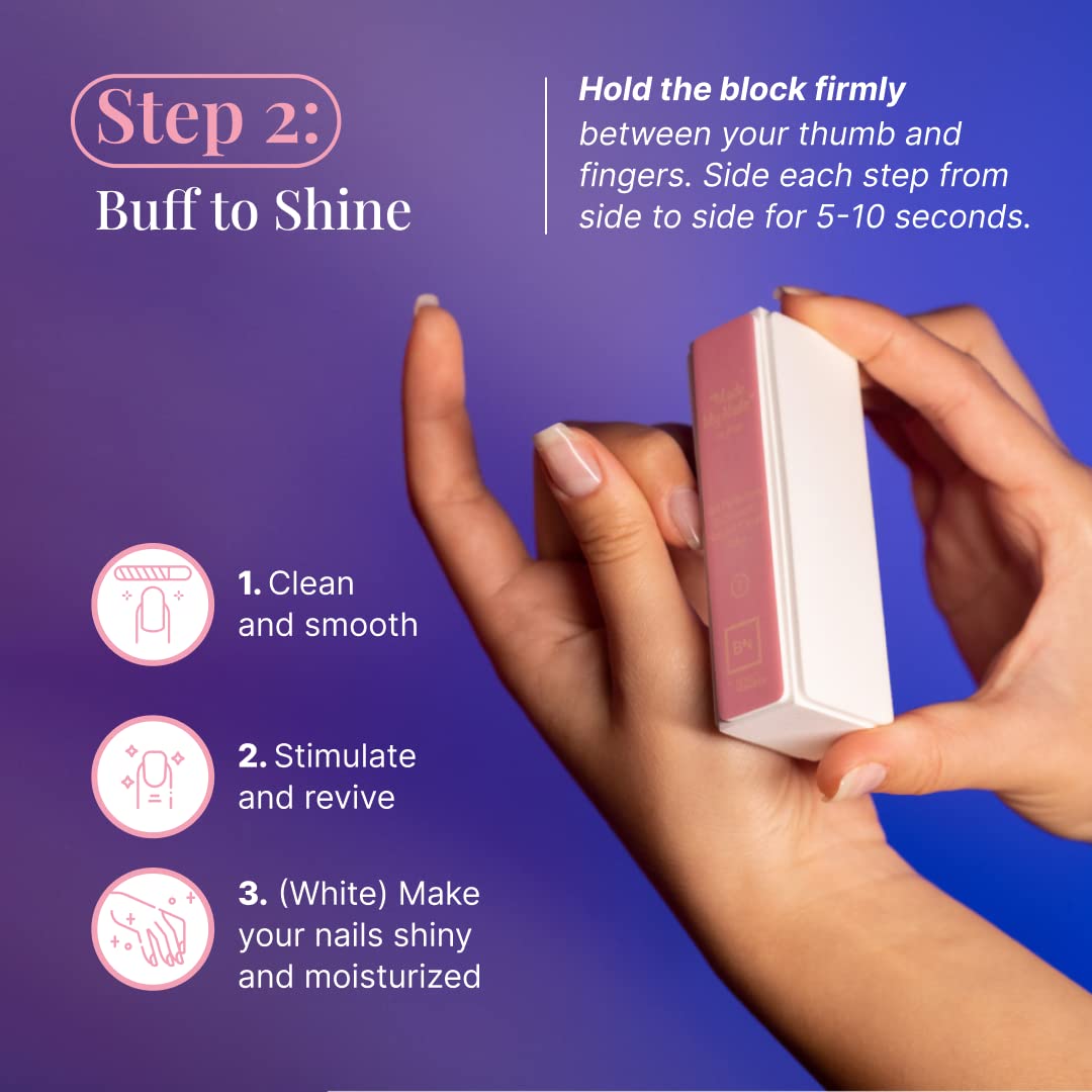 Beauty Nuggets Made My Nails Buffer, Ultimate Shine 3 Way Nail Buffing Block with Professional Nail File 120/180 Grit-Perfect All in One Manicure Tool for Smooth, Shiny, Twinkling Nails 2 Piece Set