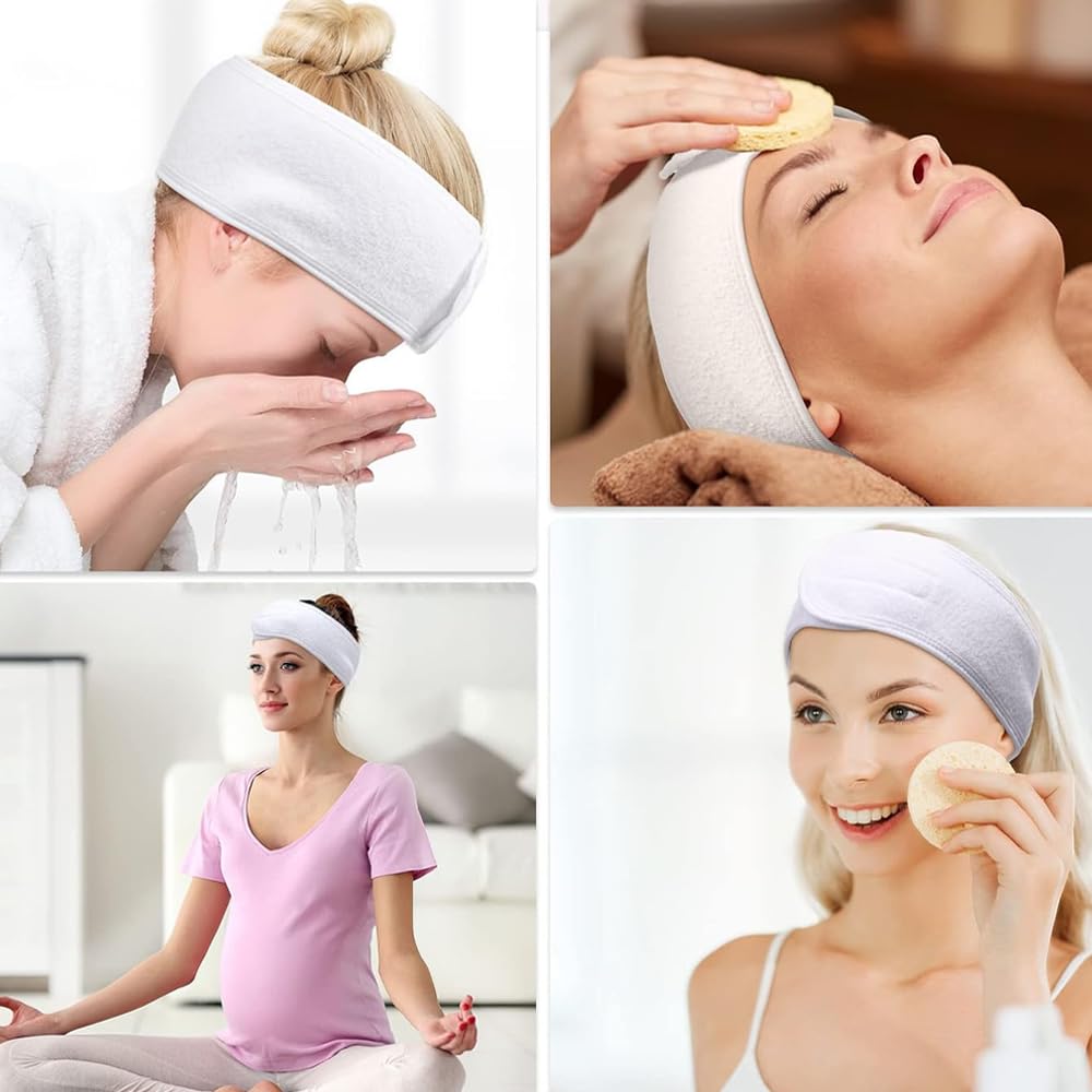 Bangshou 6 Pcs Spa Facial Headband,Makeup Head Wraps for Women,Adjustable Skincare Hair Band for Washing Face,Bath,Sport&Yoga Off-White