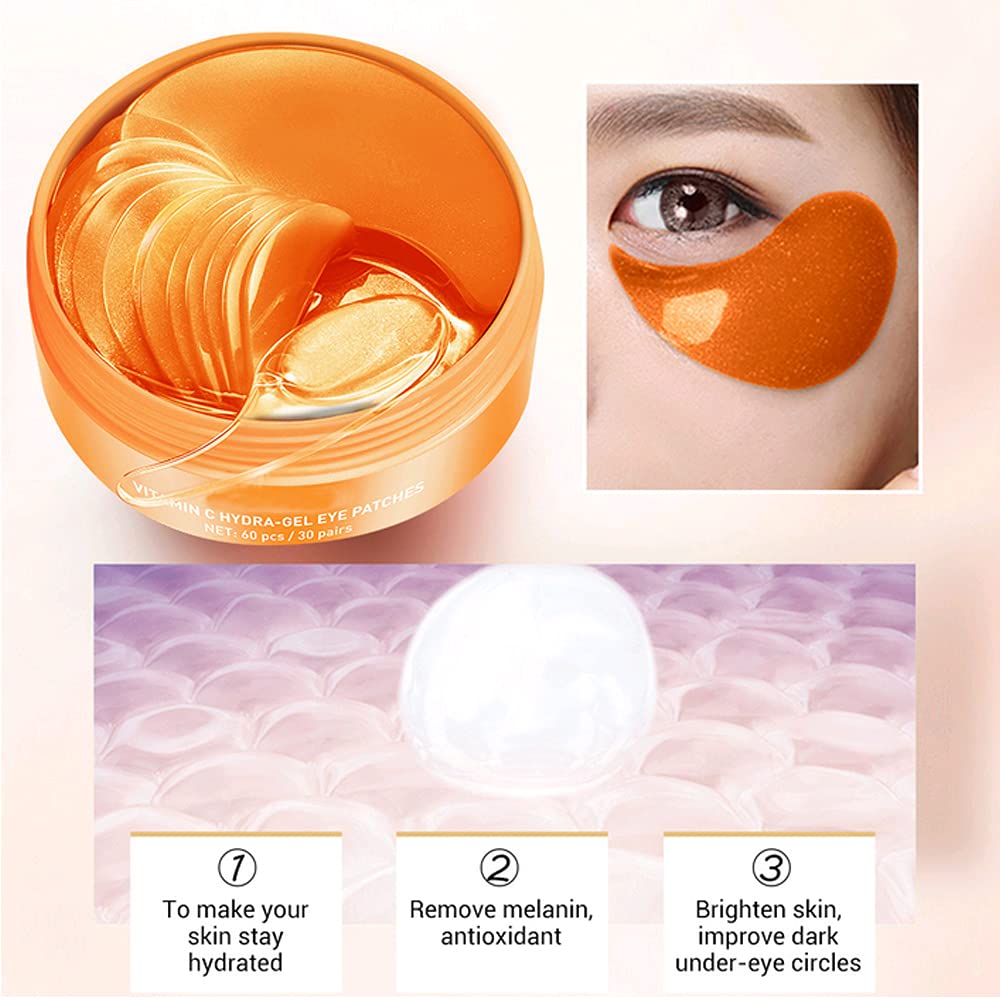 30 pairs Vitamin-C Under Eye Patches - Collagen Patches Eye Masks with Moisturizing and Anti-Aging Effect/Hydrogel Under-Eye Patches for Puffy Eyes, Dark Circles, Eye Bags