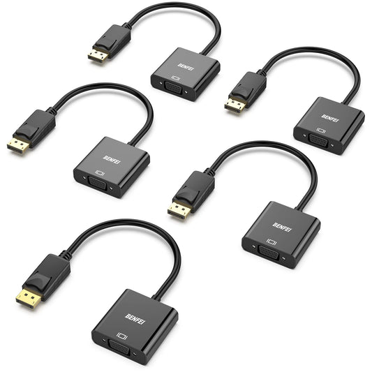 BENFEI DisplayPort to VGA 5 Pack, Gold-Plated DP to VGA Adapter (Male to Female) Compatible for Lenovo, Dell, HP, ASUS