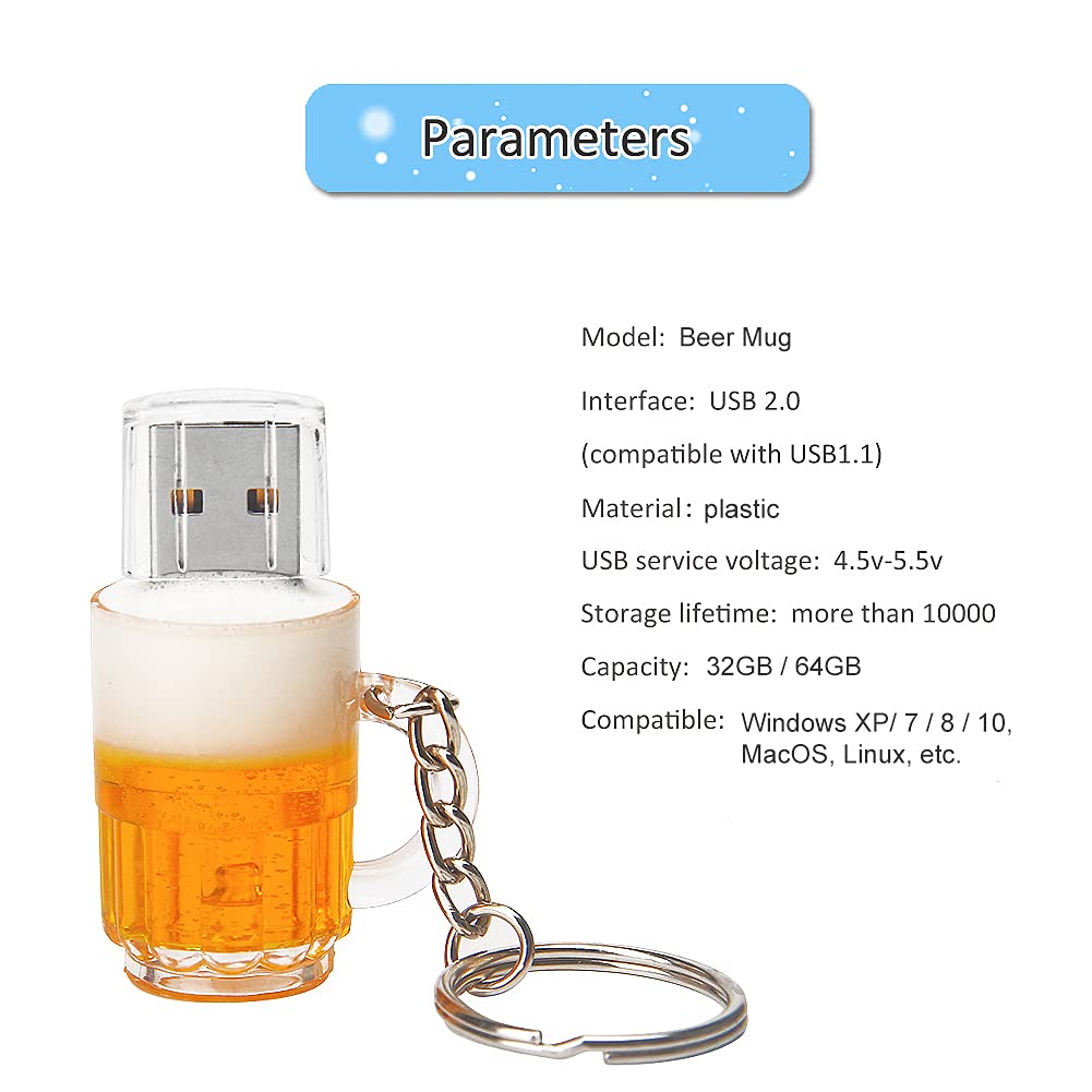 USB Flash Drive 64GB Cute Beer Mug Shaped USB Drive USB 2.0 Memory Stick Thumb Drives for External Data Storage 64GB beer mug model