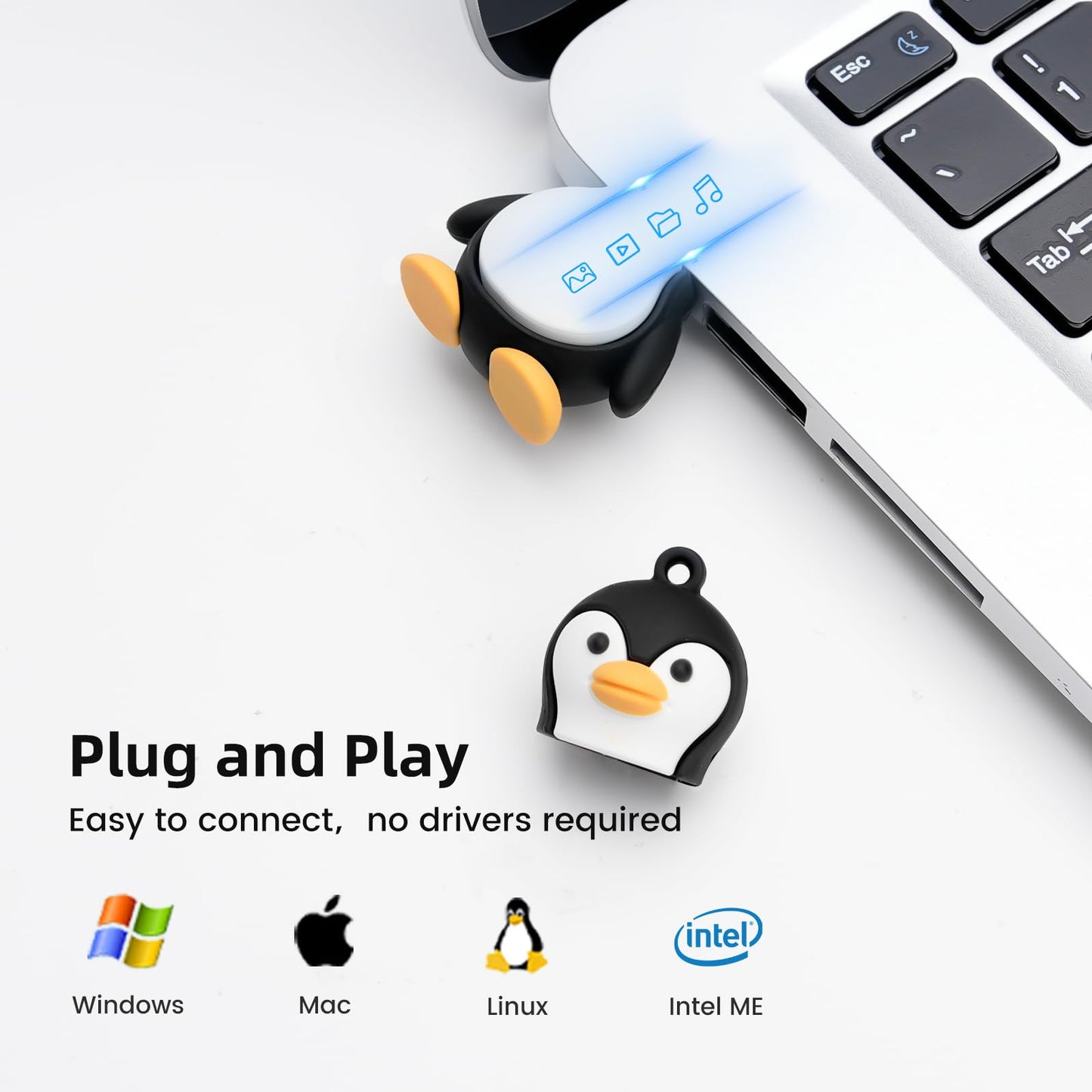 64GB USB Flash Drive Cute Penguin-Shaped, BorlterClamp Cute Memory Stick USB Drive Thumb Drive for External Data Storage 64GB