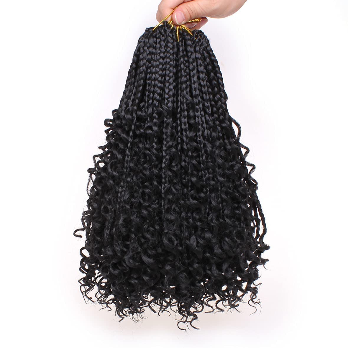 XTREND 14Inch 8Packs Boho Box Braids Crochet Hair with Curly Ends 16strands/pack Pre Looped Black Messy Goddess Box Braids Hair Extensions Individual Synthetic Bob Goddess Locs Hair 14 Inch (Pack of 8) 1B#