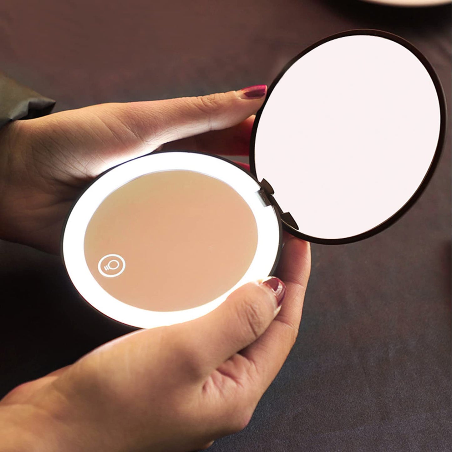 wobsion Rechargeable Compact Mirror,1x/10x Magnification Compact Mirror with Light,Dimmable Led Travel Makeup Mirror,Portable Mirror for Handbag,Purse,Handheld 2-Sided Mirror,Gifts for Girls,Black Rechargeable-black