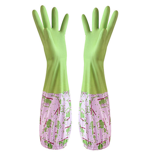 TRIXES Long Green Rubber Pond and Drain Gloves – Household & Garden Chores, Gardening, Weeding, Washing, Cleaning & Dishwashing – Protect your Sleeves - Heavy Duty, Waterproof and Lined for Warmth