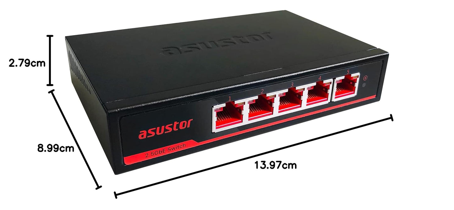 Asustor ASW205T 5 Port 2.5G Unmanaged Ethernet Network Switch, Plug and Play, Wall-Mount