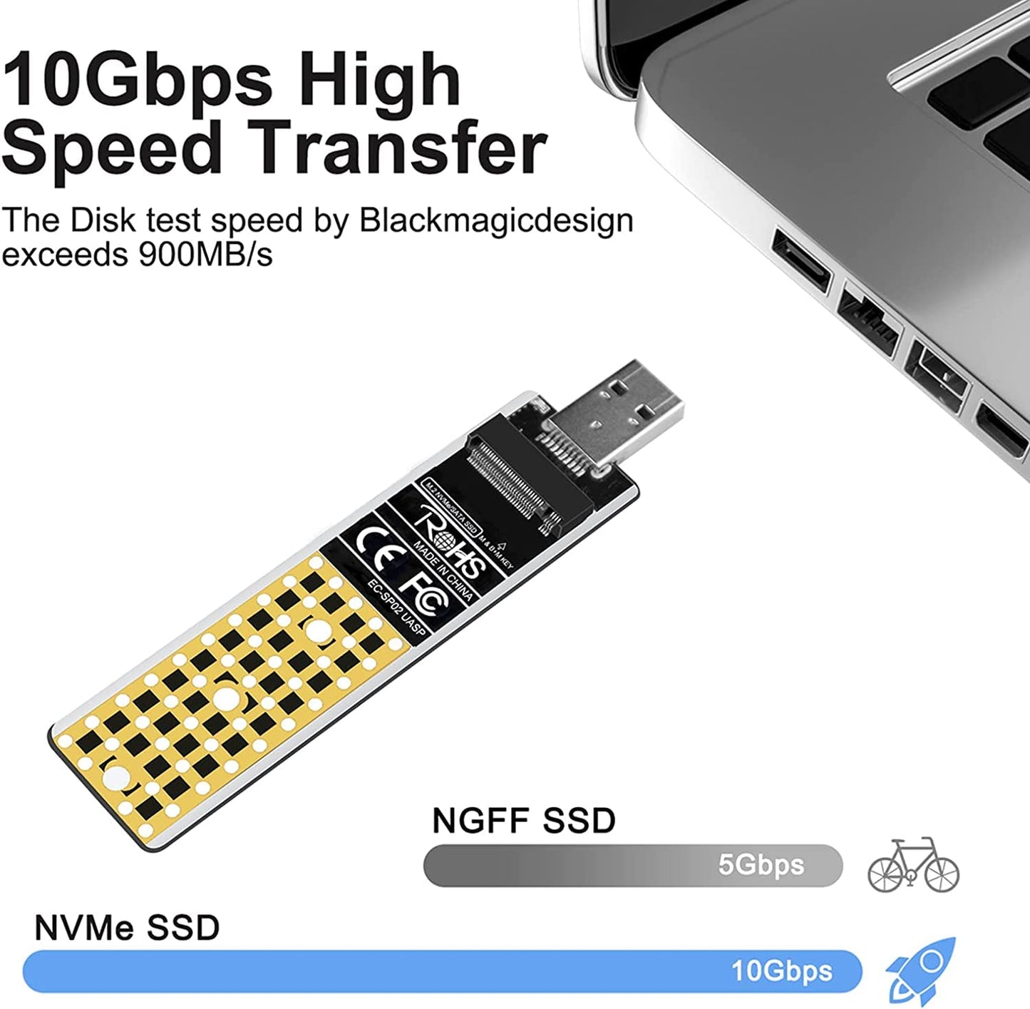 ANYOYO NVMe Enclosure, 10Gbps NVMe to USB Adapter USB 3.1 Gen 2, M.2 NVMe SSD Enclosure Compatible with M-Key & B+M Key NVMe SSD Enclosure Support SSD Size 2242 2260 2280 Aluminum Alloy Shell SP02