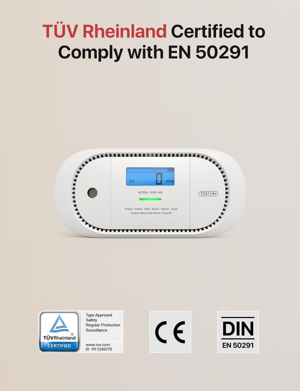 X-Sense Wireless Interconnected Carbon Monoxide Alarm, Replaceable Battery Powered CO Alarm with Digital Display and Peak Value Memory, Complies with EN 50291, XC01-WR (RF Interconnected), 2-Pack RF Interconnected Model