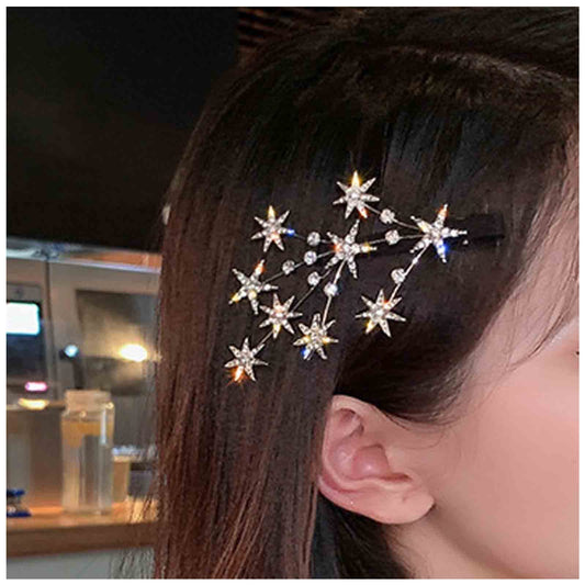 Yheakne Crystal Star Hair Clip Barrette Gold Rhinestone Hair Barrette Bling Bridal Hair Pin Headpieces Hair Pin Head Clip Branch Hair Pins Headwear Bride Hair Accessories for Women and Girls (Gold)