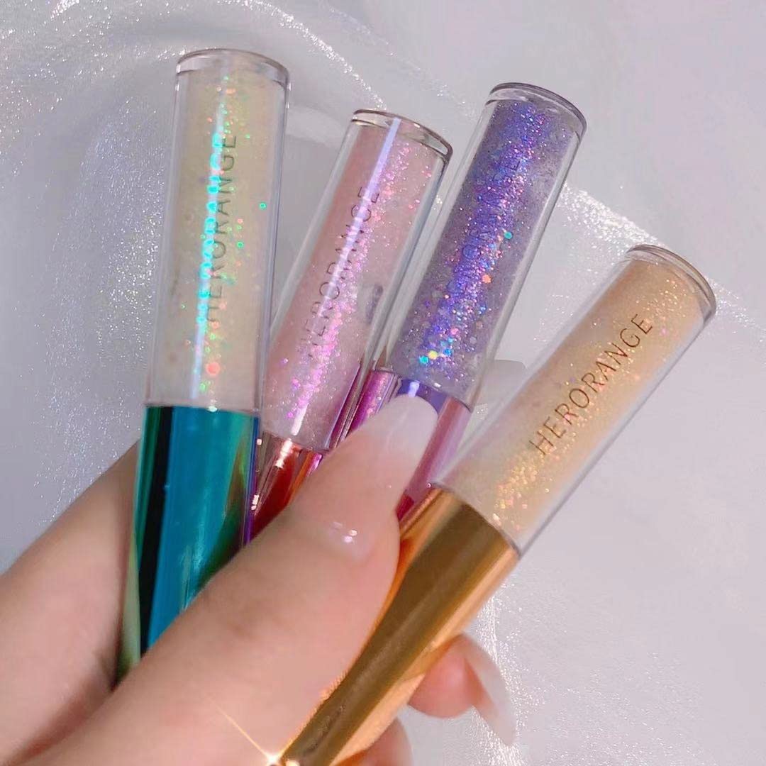 4Pcs Liquid Eyeshadow Set Crystal Diamond High-gloss Liquid Liner Shimmer Glitter Highlight Metallic Liquid Shadows Quick-drying Sequin Pearlescent Eye Makeup Cosmetic