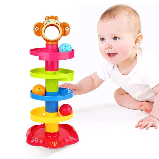 Baby Toy 9-18 Months, Ball Drop and Roll Ramp Toy for 1 Year Old Boys Girls, Sensory Toy for Babies 12 Months, Baby Ball Tower Roll ball Game, 1st Birthday Gifts for Babies Easter Gifts Orange Monkey