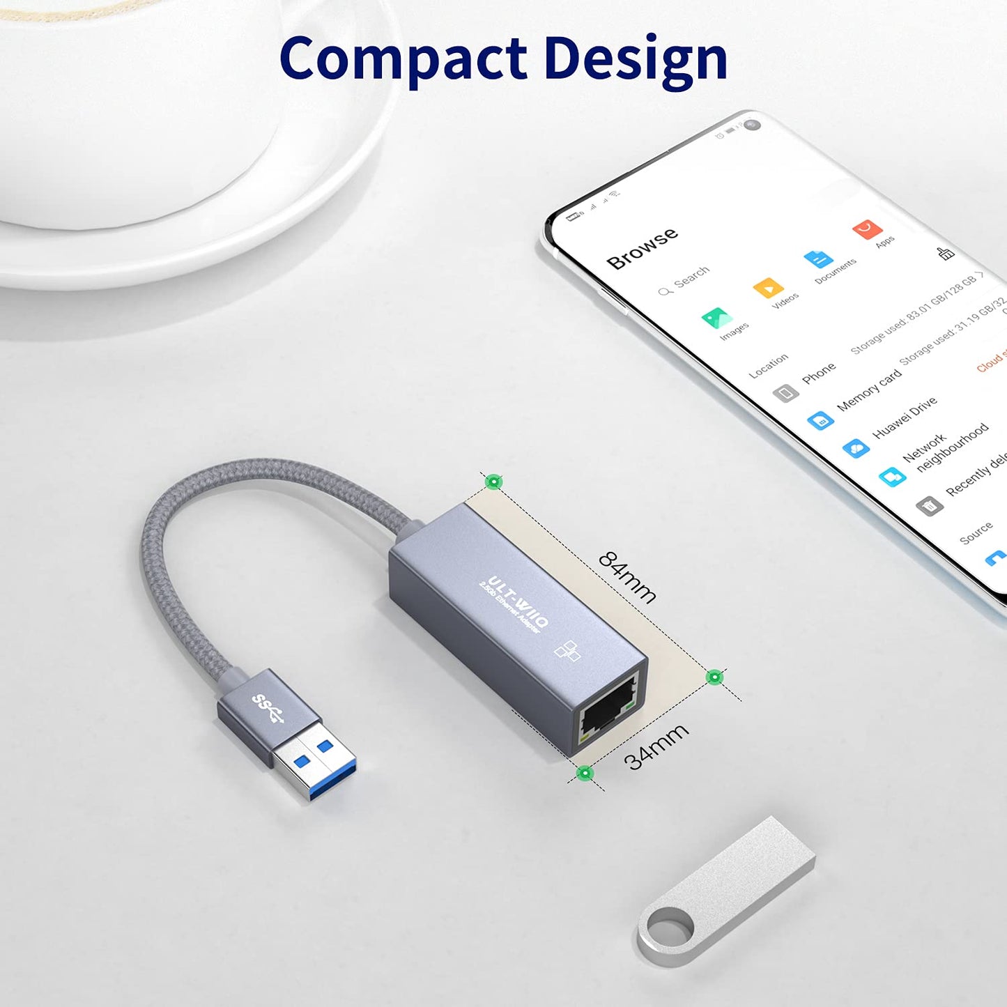 ULT-WIIQ-USB 2.5G Ethernet Adapter, USB 3.0 to RJ45 2.5GbE LAN Gigabit Network Adapter with 2500Mbps Full Speed for MacOS, Windows, Linux, Dell XPS, Surface Pro, Laptop, Tablet, Synology NAS and PC USB A