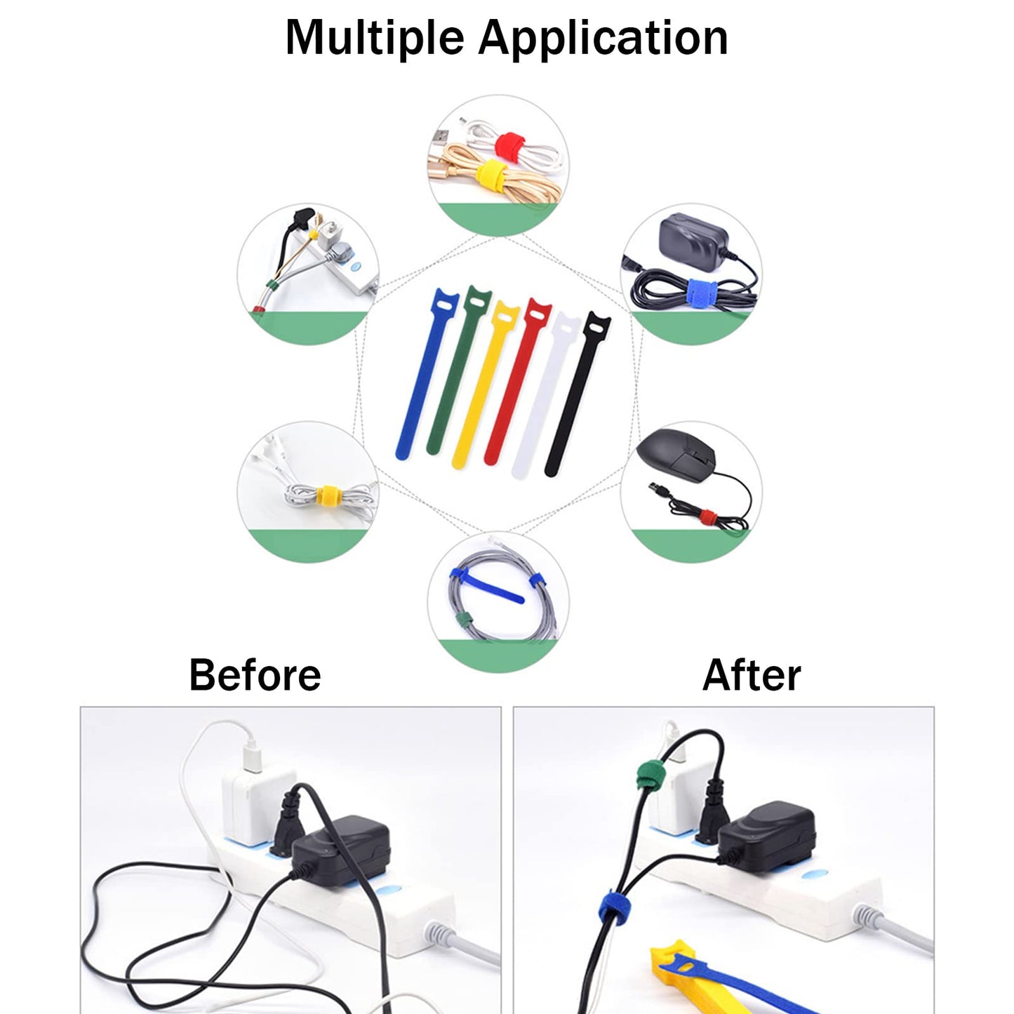 154 Pcs Cable Ties, ZYNERY Reusable Cable Tidy Adjustable Releasable Hook and Loop Cable Straps Wraps, Fastening Cable Ties for Home Office PC Cable Management (Multicolour, 154 Pcs) Multi