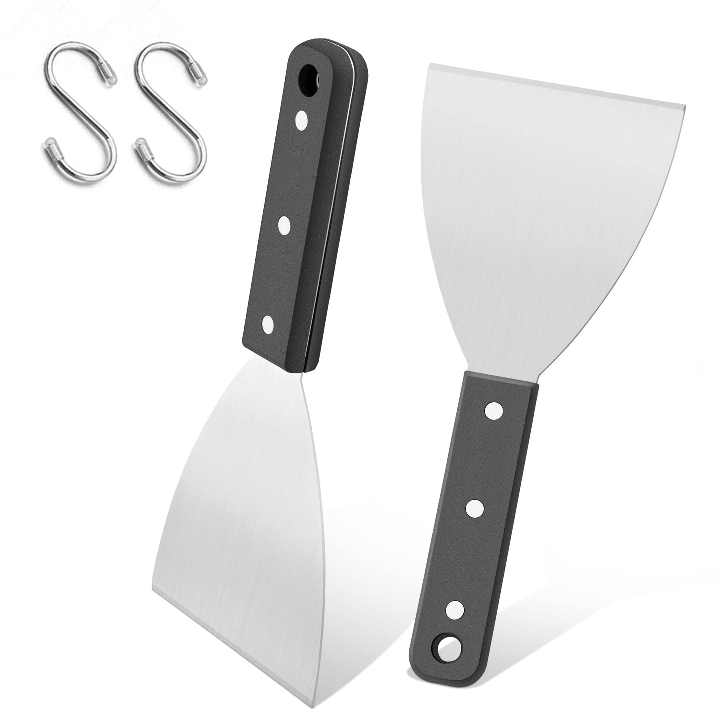 2 Pieces Griddle Scraper, Joyfair Stainless Steel Slant Edge Grill Scrapers for Food Service/Cooking/Cleaning, Ideal for BBQ Indoor & Outdoor, ABS Handle, Dishwasher Safe Stainless_Steel & ABS Plastic