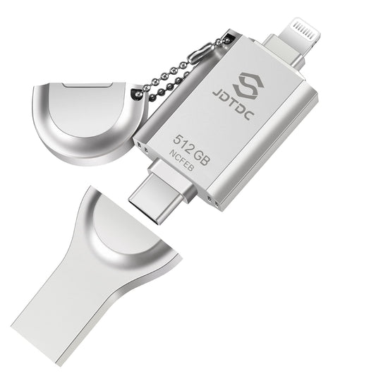 Apple MFi Certified 512GB Photo-Stick-iPhone-External-Storage iPhone 16/15/14/13/12 Memory Stick iPhone-Backup-Drive USB C iPhone-Thumb-Drive iPad-USB-Flash-Drive Photo-Storage-Stick-iPhone Android Silver