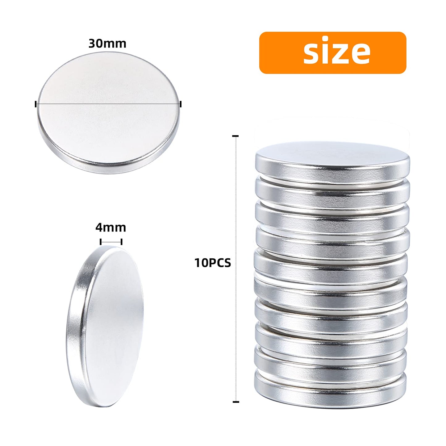 Wukong Powerful Big Disc Magnets 10 Pieses,Rare-Earth Neodymium magnets 30mm x 4mm for Multi-Use Fridge, DIY, Building, Kitchen, Craft 30×4*10pc