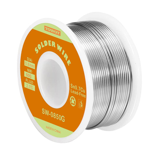 TOWOT Lead Free Rosin Core Solder Wire for Electrical Soldering, Content 2.0% Solder Flux Sn0.7Cu (0.8mm 50g) 0.8mm 50g