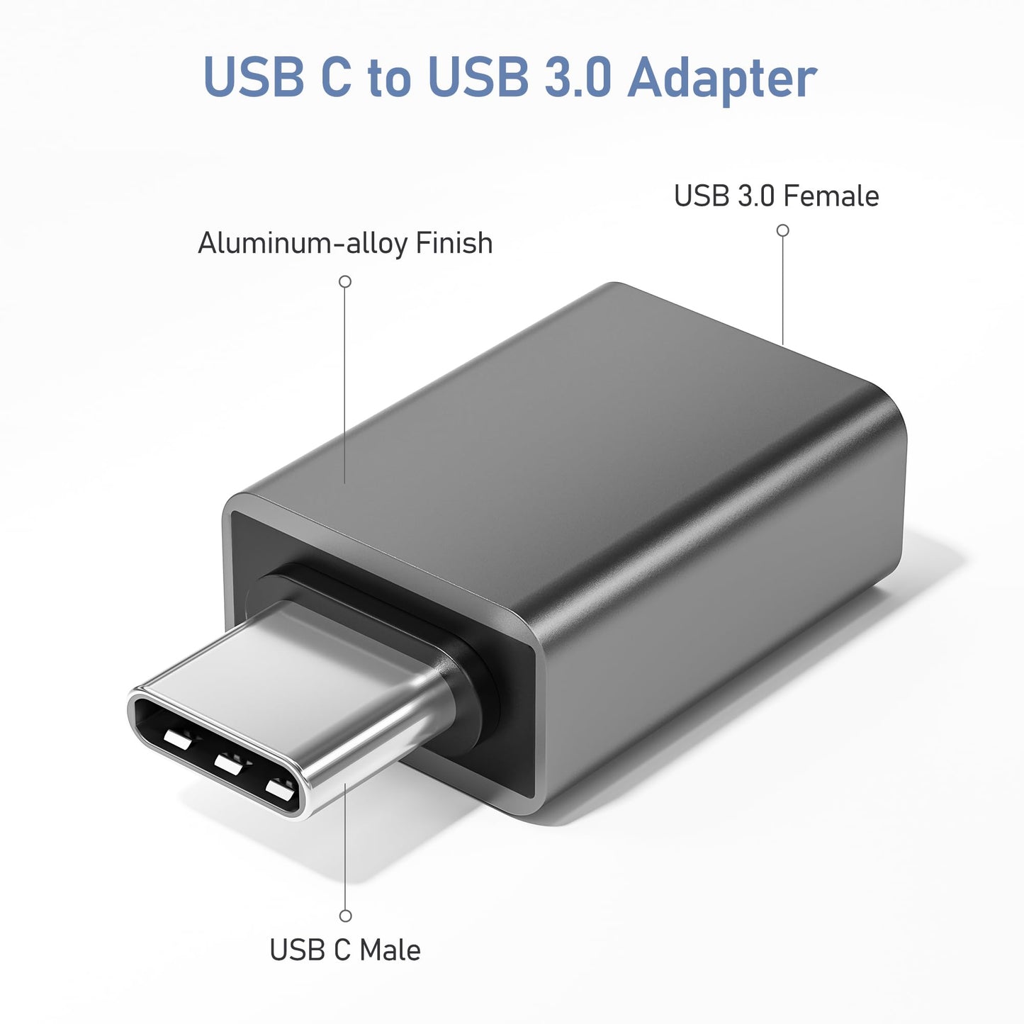 BASESAILOR USB C to USB Adapter 3 Pack,USBC Male to USB A Female 3.0 OTG Adapter,Type C Thunderbolt 4 5 Converter for iMac,MacBook Pro,Apple iPhone 16 16e 15,iPad,Microsoft Surface,Samsung Galaxy S25 Gray