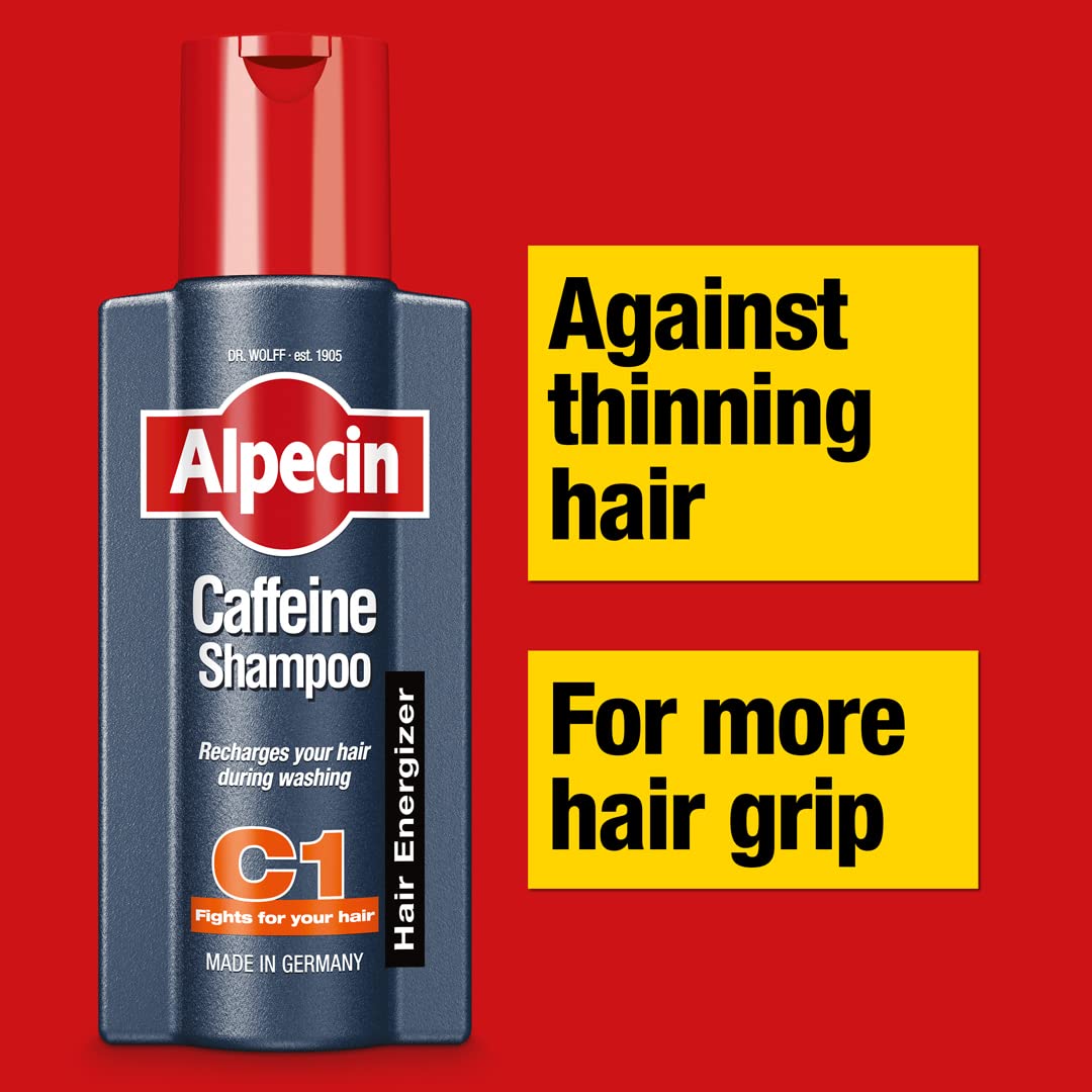 Alpecin Caffeine Shampoo C1 6x 375ml | Against Thinning Hair | Shampoo for Stronger and Thicker Hair | Natural Hair Growth Shampoo for Men | Hair Care for Men Made in Germany