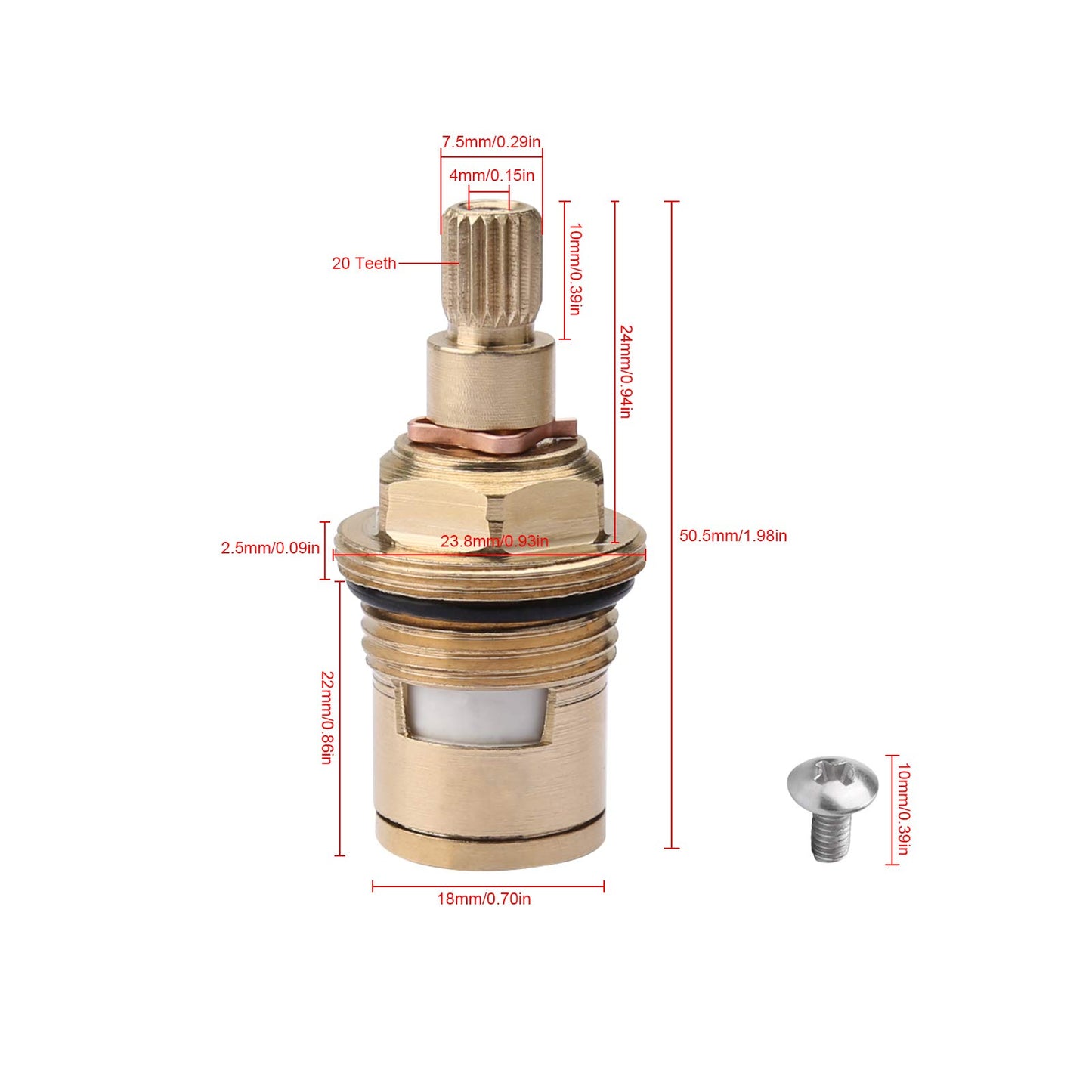 2 Set Ceramic Tap Cartridge 1/4 Turn 20 Spline, Tap Valve Replacement for Shower Bath Taps with Washers, Tap Glands Seals Repair Kit, Solid Brass Ceramic