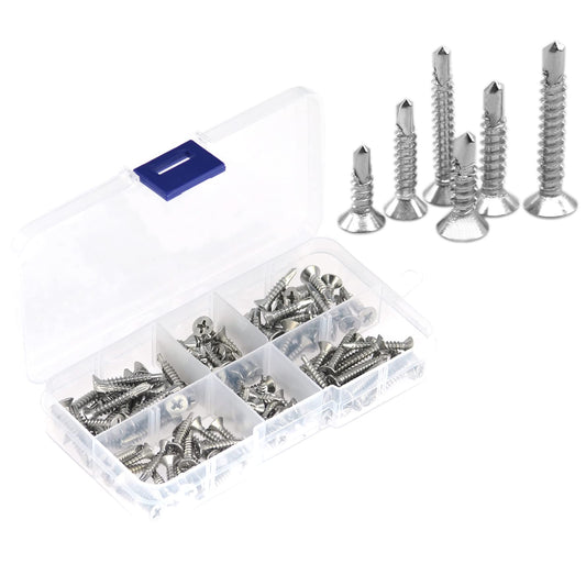 120 PCS Stainless Steel Self Drilling Screws,Self Tapping Screws for Metal (120 PCS, Flat Head M3.5 & Flat Head M4.2) 120 Flat Head 3.5 & Flat Head 4.2