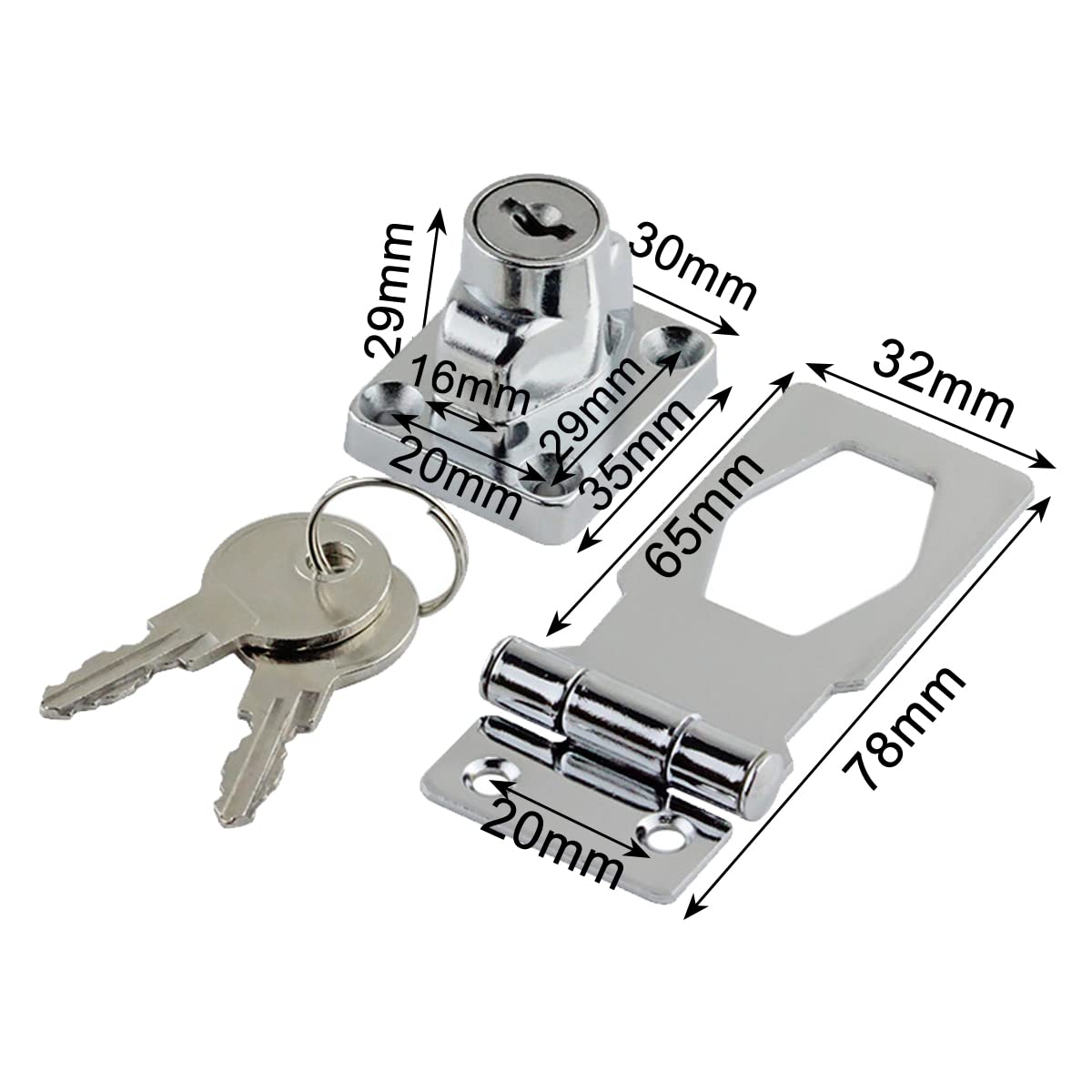 2 Sets Safety Metal Door Latch Locks Keyed Hasp Locks Door Lock Hasps with Padlocks and Keys for Cabinets, Cupboard, Drawer Gate