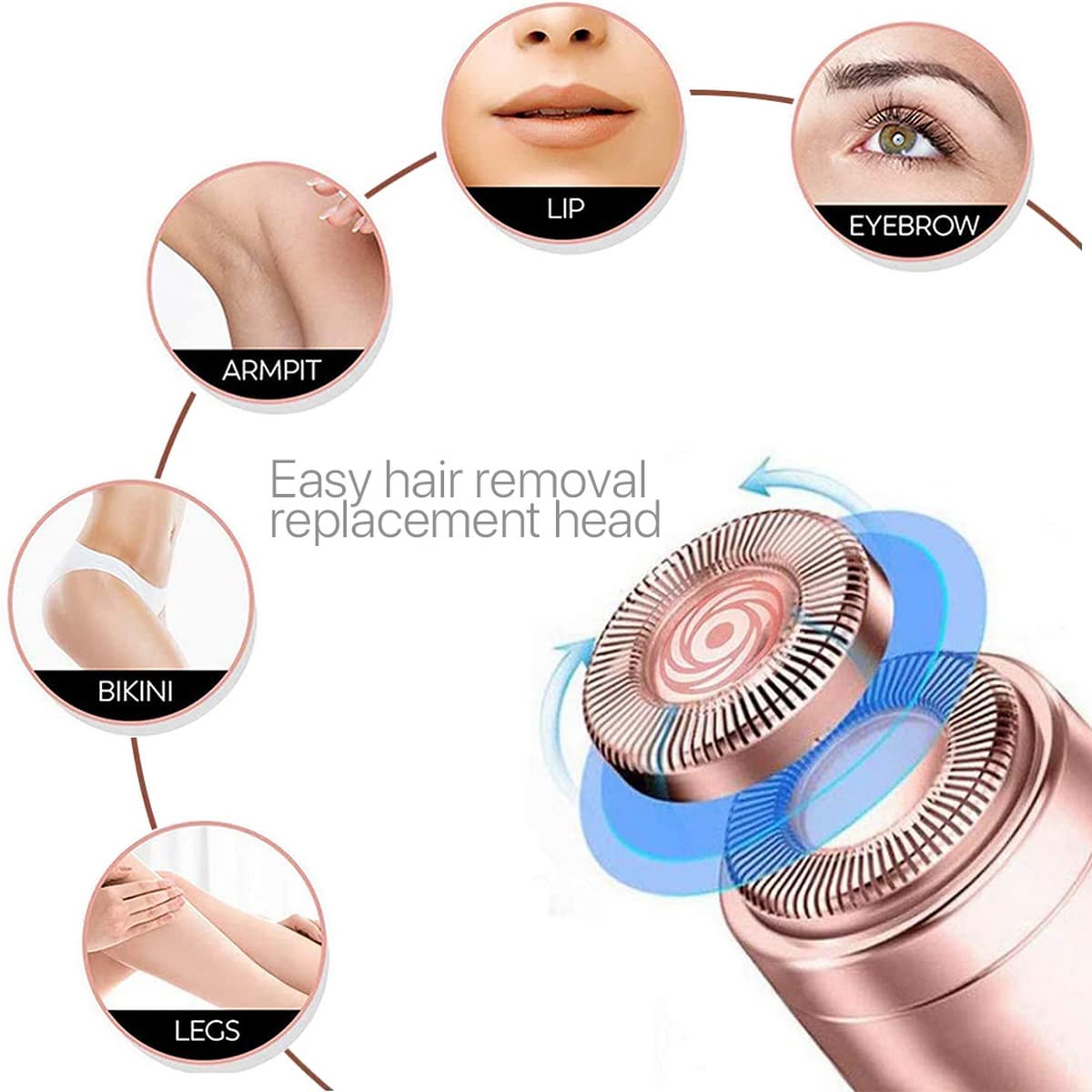 6 Pcs Women Facial Hair Remover Replacement Heads Rose Gold-Plated Blade Head Suit for First Gen Finishing Hair Remover Soft Touch Women Lip, Chin, and Cheeks Cleaning with 1 Pcs Cleaning Brush