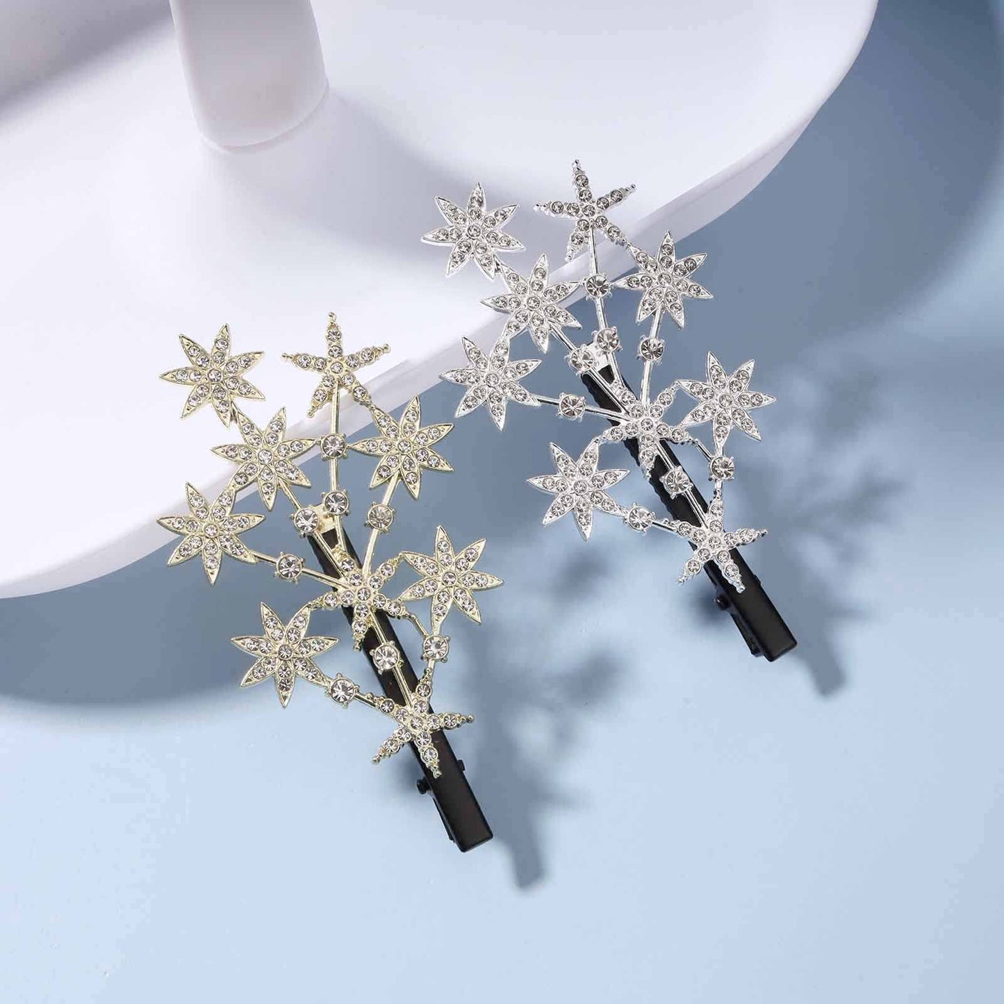 Yheakne Crystal Star Hair Clip Barrette Silver Rhinestone Hair Bling Cluster Star Hair Pin Headpieces Hair Pin Head Clip Branch Hair Pins Headwear Bride Hair Accessories for Women and Girls (Silver)