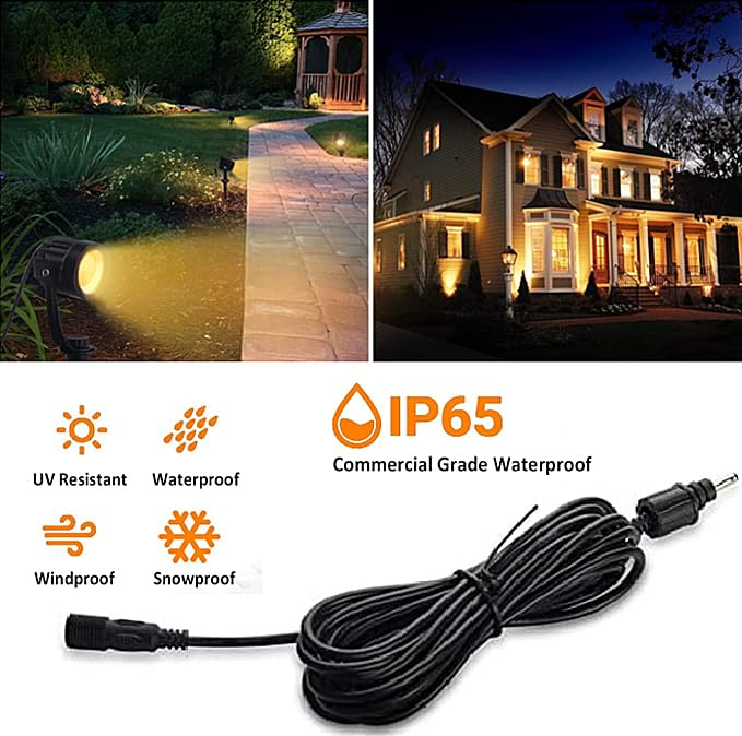 2 Pack 3M/9.8Ft Extension Cable for Garden Spike Lights Spurleh Garden LED Adapter IP65 Waterproof Extension Cable for Garden Spotlights 3M Extension Cables