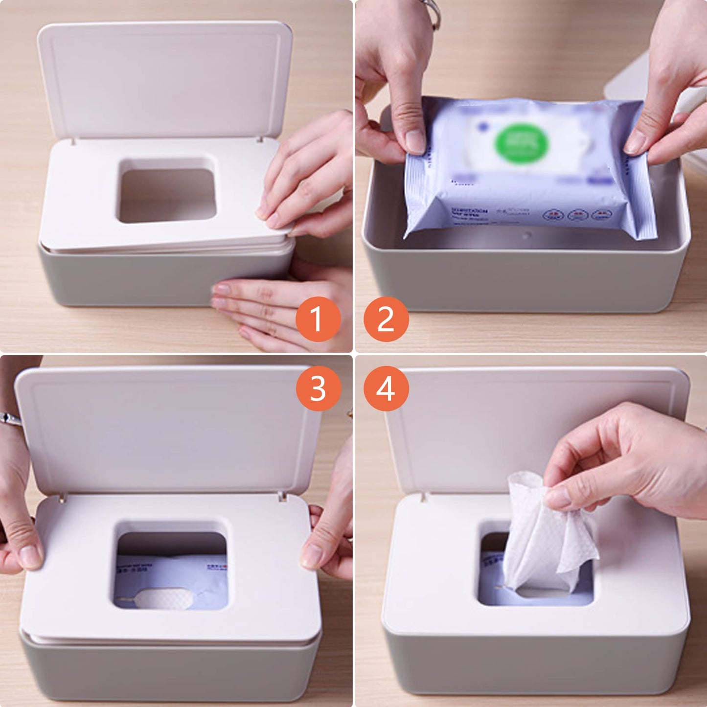 1 Pieces Wet Wipes Storage Box, Grey-White Baby Nappy Wipes Dispenser, Tissue Storage Box Case, Wet Box Dust Proof Holder with Lid Seal Dustproof