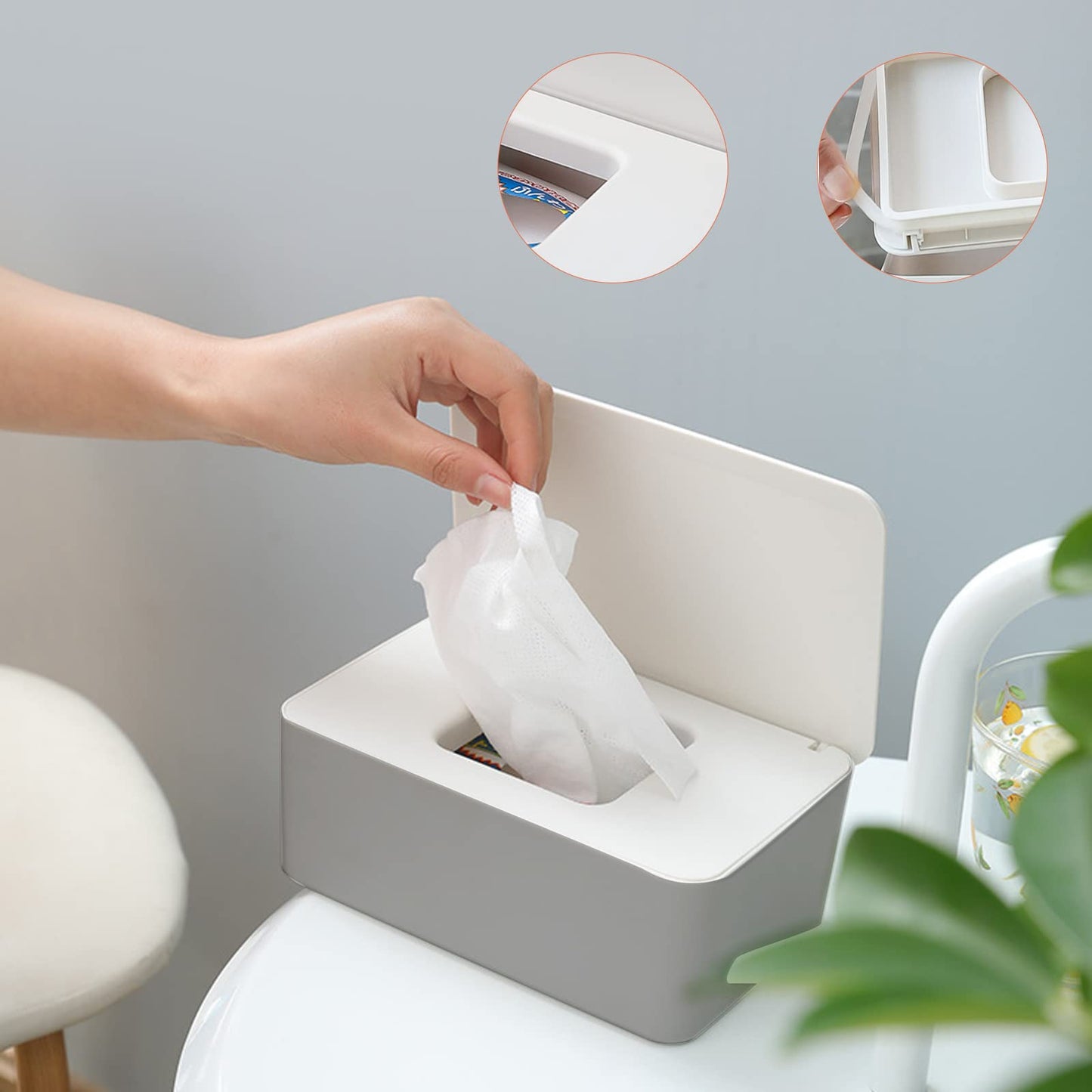 1 Pieces Wet Wipes Storage Box, Grey-White Baby Nappy Wipes Dispenser, Tissue Storage Box Case, Wet Box Dust Proof Holder with Lid Seal Dustproof