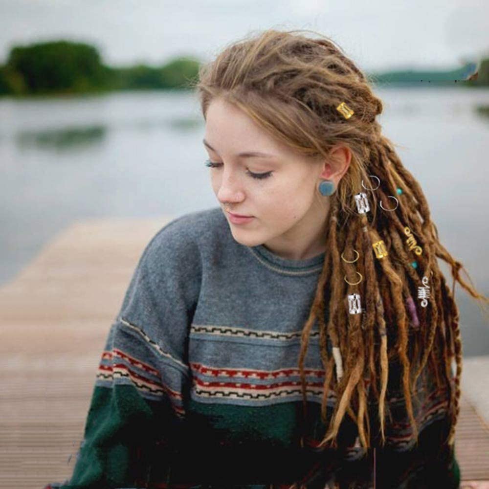 110Pcs Aluminum Hair Coil Dreadlocks Beads Metal Hair Cuffs Decorations Pendants Hair Braid Rings Cuffs Braiding Clips Accessories for Women Girls Men