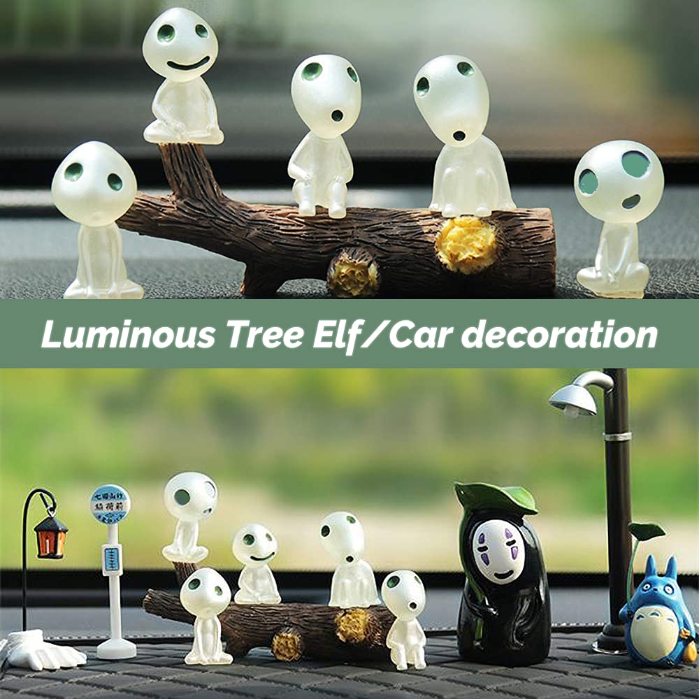 Zueyen 10 Pcs Different Fairy Garden Accessories Glow in Dark Tree Elves Garden Decor Miniature Luminous Ghost, Mononoke Luminous Tree Elves Spirit Kodama Gardening Potted Decoration Micro Landscape