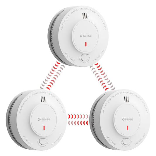 X-Sense Wireless Interlinked Smoke Alarm Detector with Sealed 10-Year Battery, Interconnected Fire Alarm Conforms to EN 14604 Standard, Link+, SD19-W, 3-Pack RF Interconnected Model