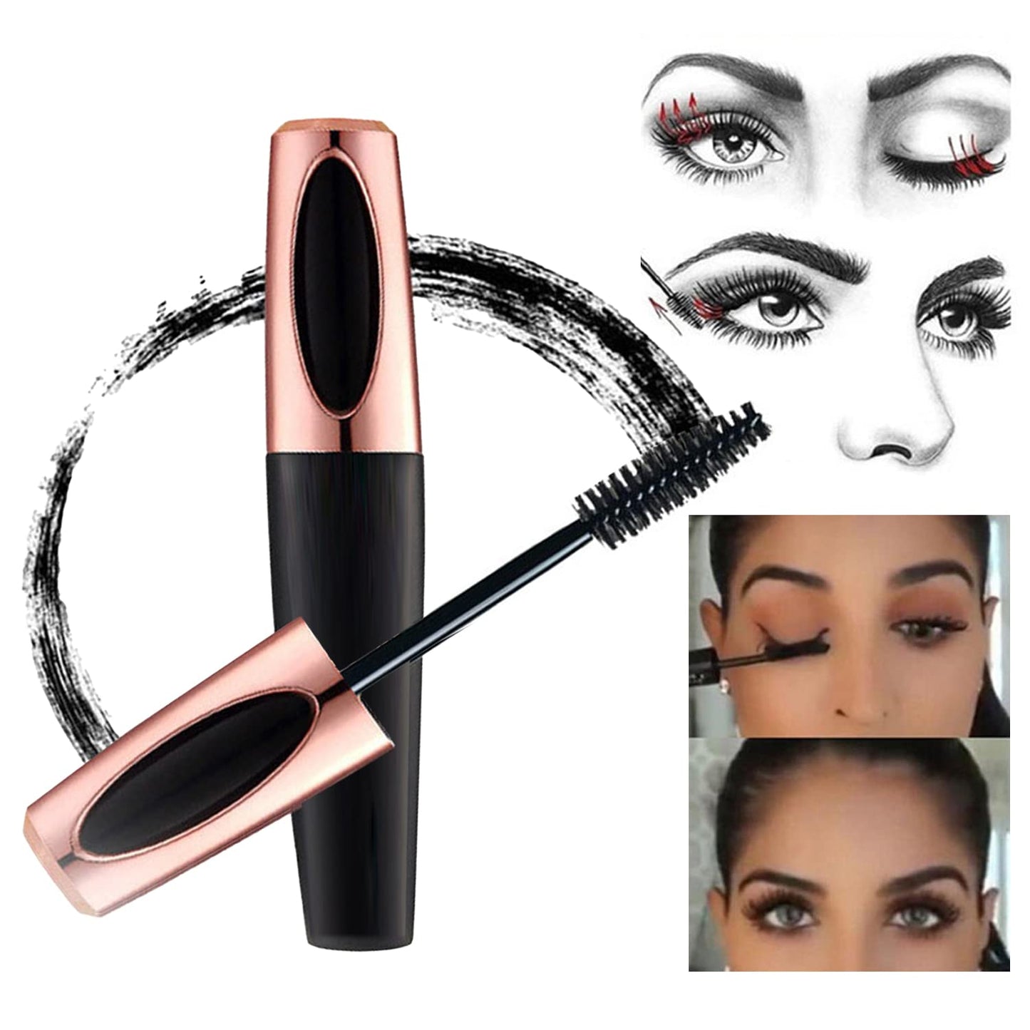 4D Mascara x2 GLAMZA Long Lash Silk Fibre Mascara for Longer, Thicker Lashes - Waterproof & Smudge Proof (Black)