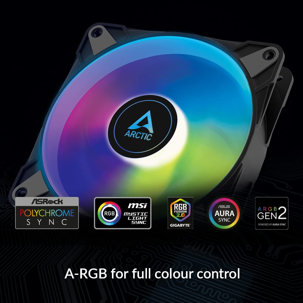 ARCTIC P14 PWM PST A-RGB - PC Fan, 140mm Fan, PC Case Fan, Optimised for Static Pressure, Semi-Passive: 200-1900 rpm (0 rpm <5%), 5V 3 Pin A-RGB LED, Single Fan - Black P14 PWM PST A-RGB (black)