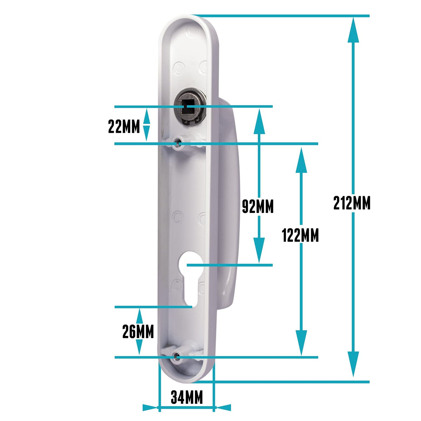 UPVC Door Handles Set - White - Lever/Lever - 92mm PZ (Centres) - 122mm Screw to Screw - Backplate 212mm X 34mm- White Replacement- PVC Door Handle