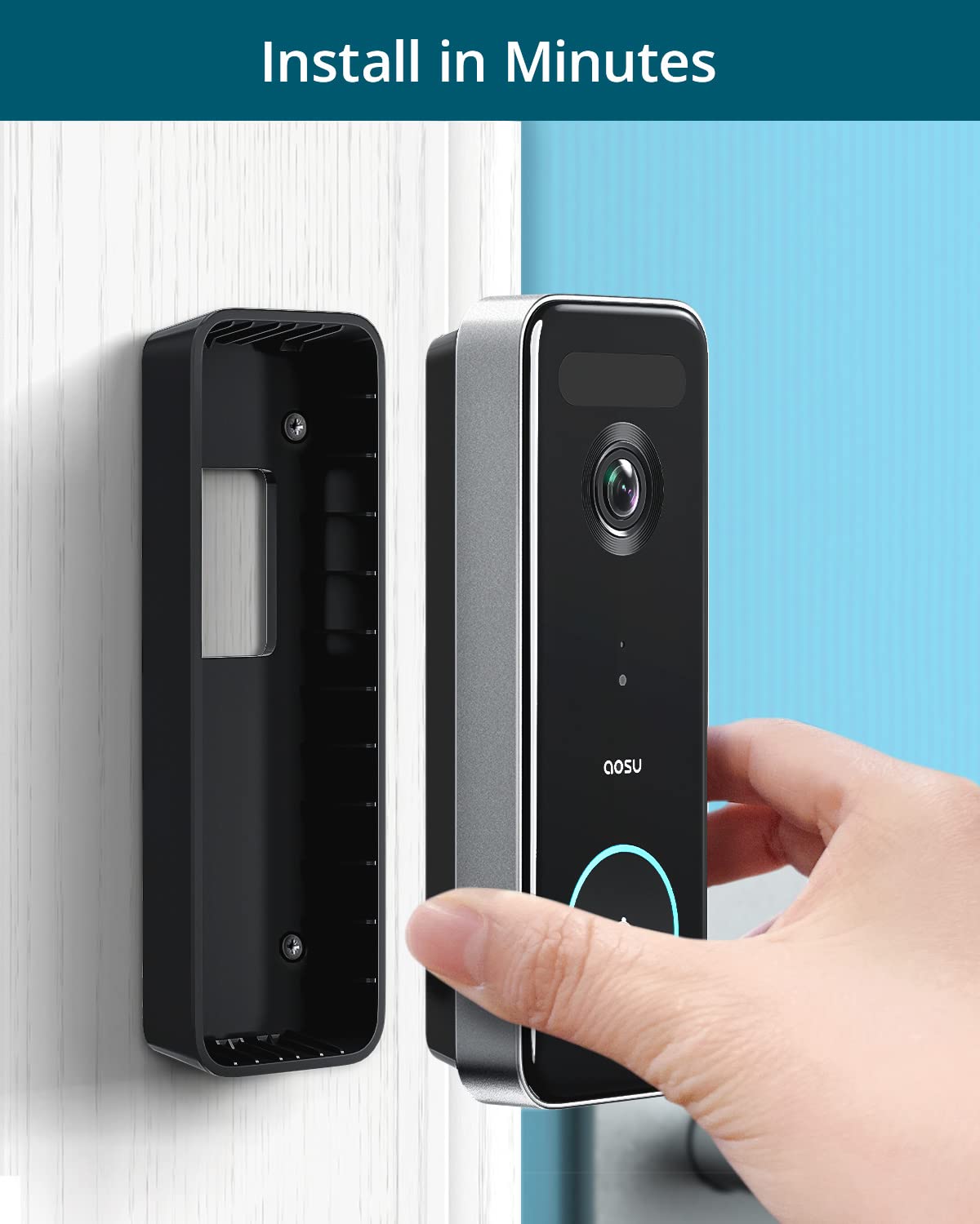 AOSU Video Doorbell Wireless, 5MP UHD, No Monthly Fee, Triple Motion Detection Doorbell Camera with 2.4/5 GHz WiFi, 180-Day Battery Life, 2 Month Local Storage, WiFi Homebase, Work with Alexa