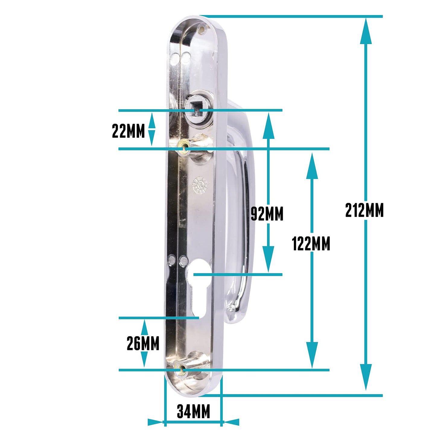 UPVC Door Handles Set - Polished Chrome - Lever/Lever - 92mm PZ (Centres) - 122mm Screw to Screw - Backplate 212mm X 34mm - UPVC Door Handle - Polished Chrome Replacement Handles - PVC Door Handle