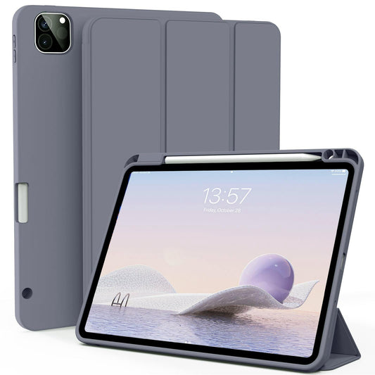 ZOYU Case for iPad Air 13 Inch M2 2024, Pro 12.9 Inch 6th Generation 2022/5th Gen 2021, Trifold Smart Cover with Pencil Holder, Soft TPU Back [Support Pencil Pro Charging], Auto Sleep/Wake, Blue Gray