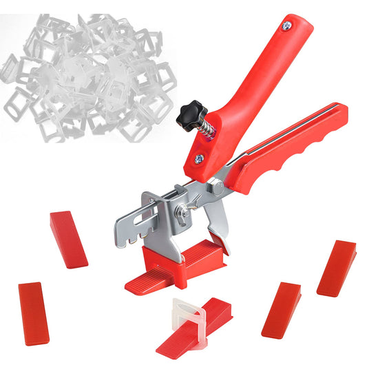 TUAKIMCE 400pcs Tile Leveling System 2mm, 300pcs Tile Spacer Leveling Clips, 100pcs Resuable Wedges with A Tile Leveling Pliers, Wall Tile Leveler Tools for Stone Installation Red