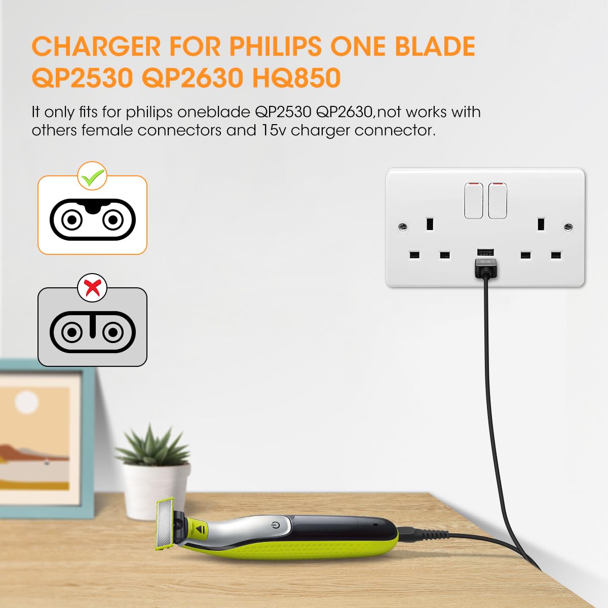 Aieve Charger for Philips One Blade QP2530 QP2630 HQ850, 8V USB Charger Charging Cable Power Cord for Philips Norelco Oneblade QP2530 QP2630 HQ850 HQ912 HQ913 HQ914 Hybrid Trimmer Shaver