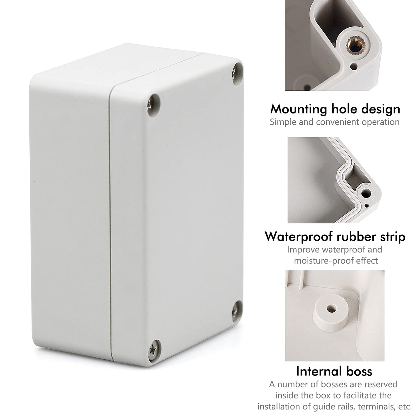 ABS Junction Box IP65 Waterproof PVC Plastic Outdoo Electrical Enclosure Terminal Box (100 x 68 x 50mm)