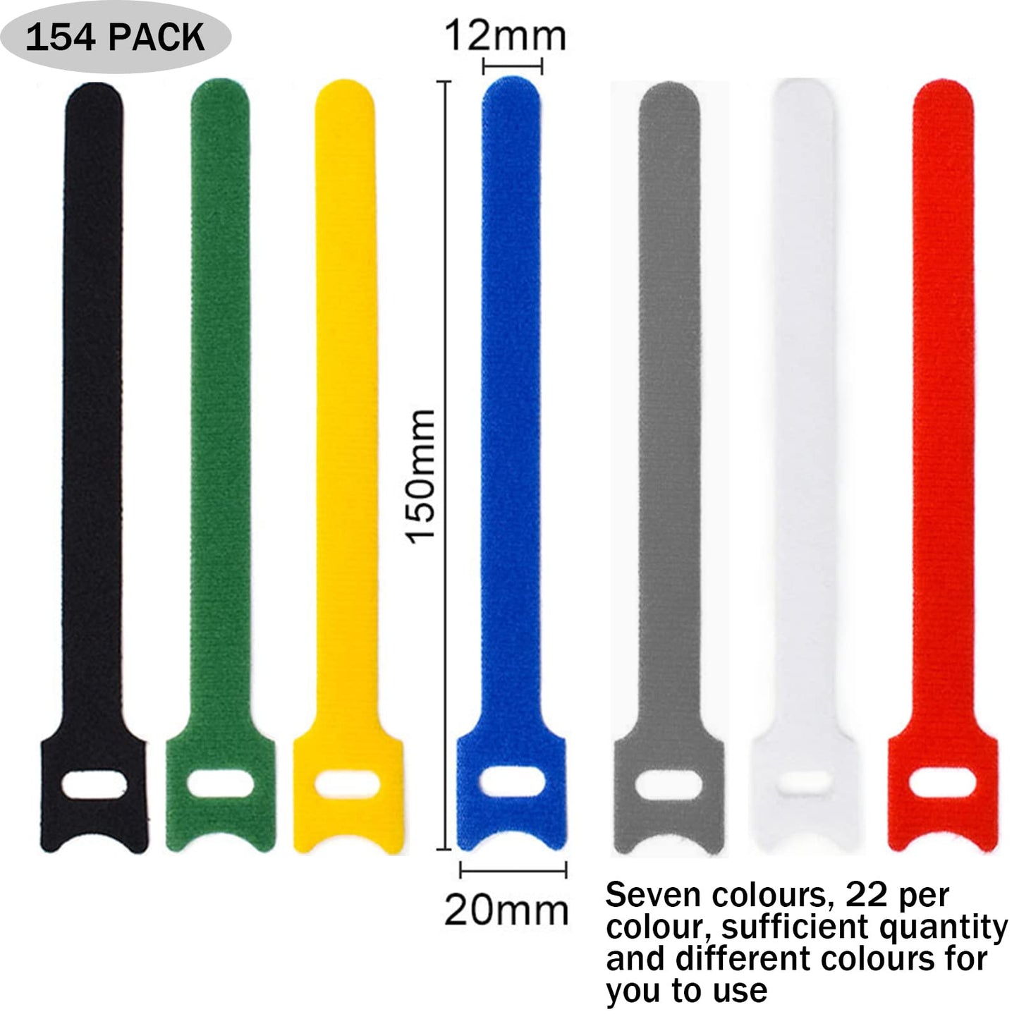 154 Pcs Cable Ties, ZYNERY Reusable Cable Tidy Adjustable Releasable Hook and Loop Cable Straps Wraps, Fastening Cable Ties for Home Office PC Cable Management (Multicolour, 154 Pcs) Multi