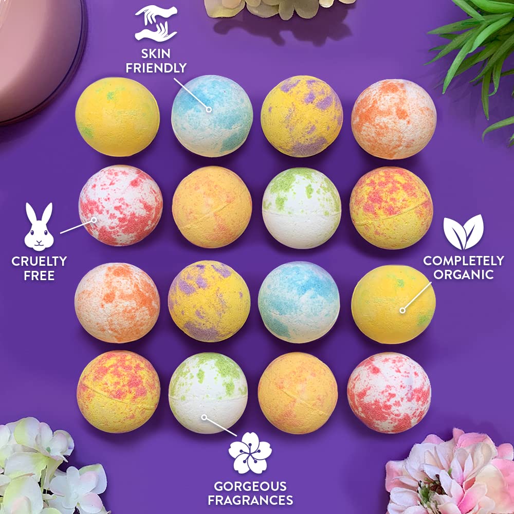 Zimpli Gifts 16 x UK Made Bath Bombs Gift Set for Women, Handmade Luxury Fizzing Bath Fizzers for Her, Relaxing Beauty Kit, Birthday, Christmas, Xmas Presents, Moisturising, Vegan & Cruelty Free