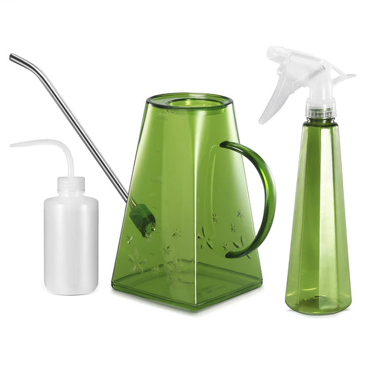 Watering Can, Goowin Watering Can Indoor Plants, Long Spout Small Watering Can for Indoor Outdoor Plants, 1.4 L Indoor Plant Watering Can with Bonus 500 ML Spray Bottle & 250 ML Squeeze Bottle (Green) Green