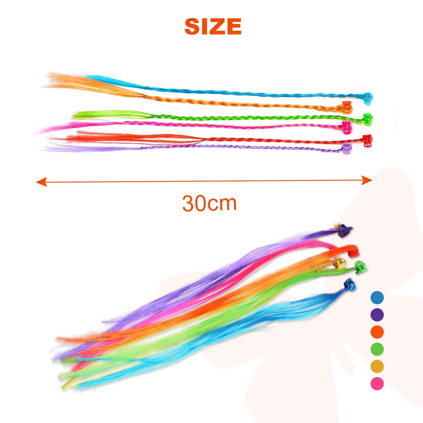 VIKSAUN 30 Pcs Kids Hair Extensions with Hair Clips, Girls' Fashion Bobby Pin Rainbow Wig, Braids Extensions Hair,Braided Hair Styling Accessories, for Party Favors and Children Performance (30 Pcs)