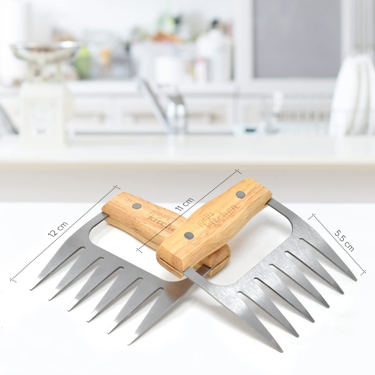 ﻿﻿Joeji's Kitchen Set of 2 Meat Shredder Bear Claws with Robust Wooden Handles - Stainless Steel - Ideal for Chicken Pulled Pork Beef BBQ and More